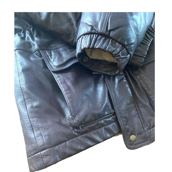 Vintage EDDIE BAUER Mens XL Brown Leather and Down winter zip jacket - Picture 16 of 16